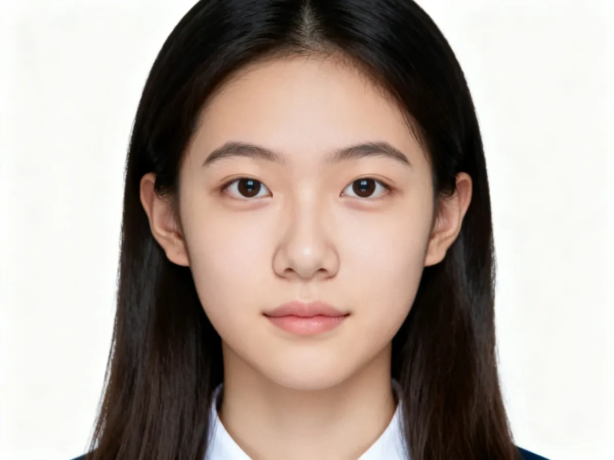 Formal student application portrait against an evenly lit white background