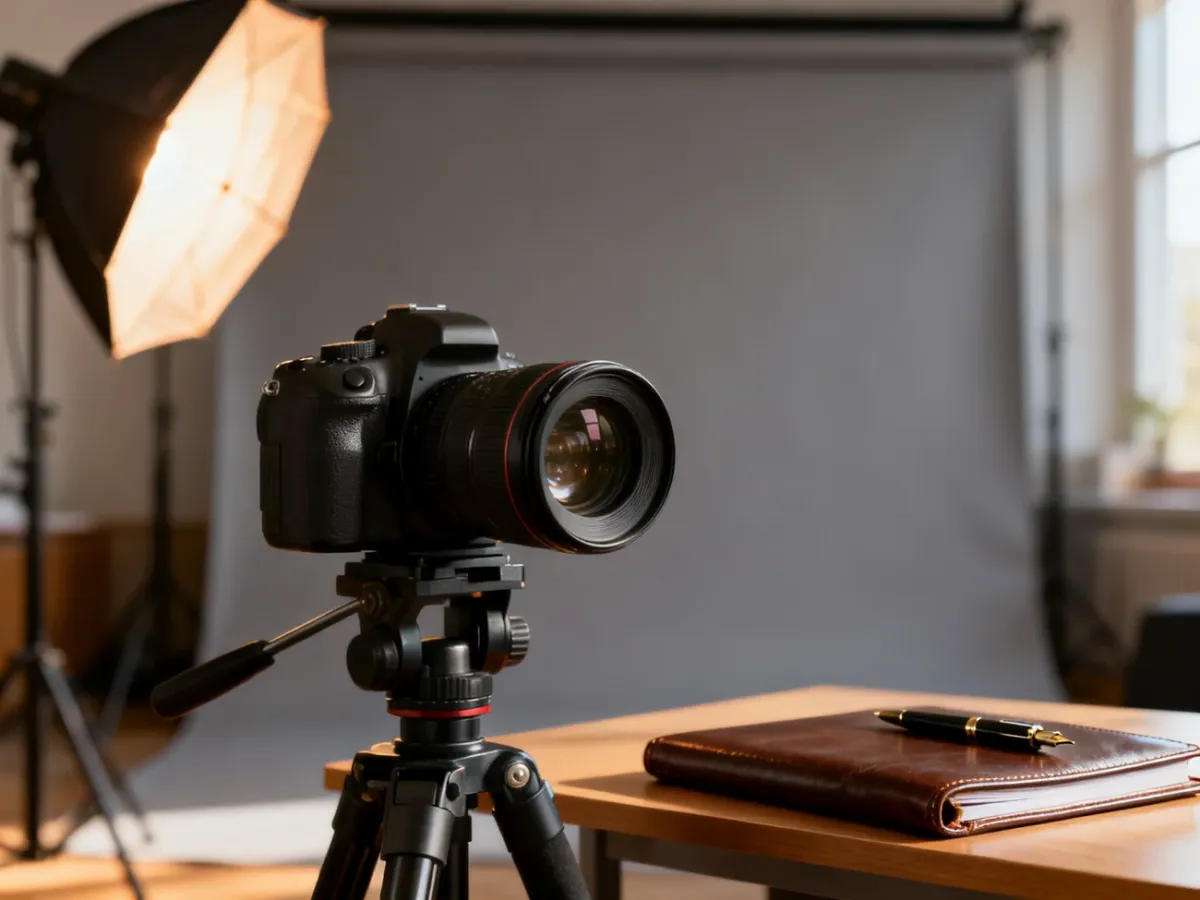 Profesjonalny sprzęt fotograficzny w studio przygotowany do wykonania zdjęcia do aplikacji na studia.