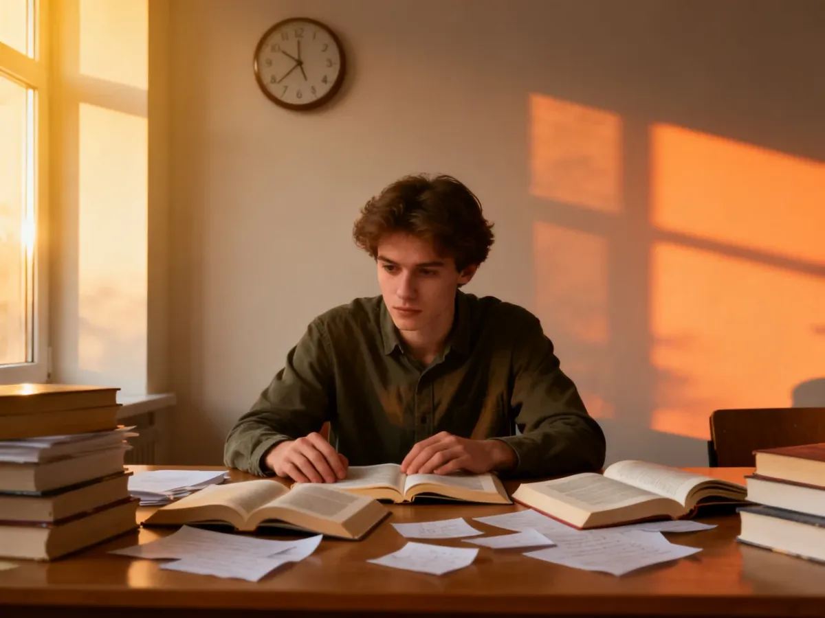 Student studying at a desk during a personal peak concentration period